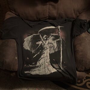 Men's Black Graphic Tee with Grim Reaper Design